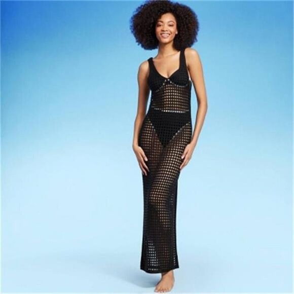 Women's V-Neck Crochet Cover Up Maxi Dress